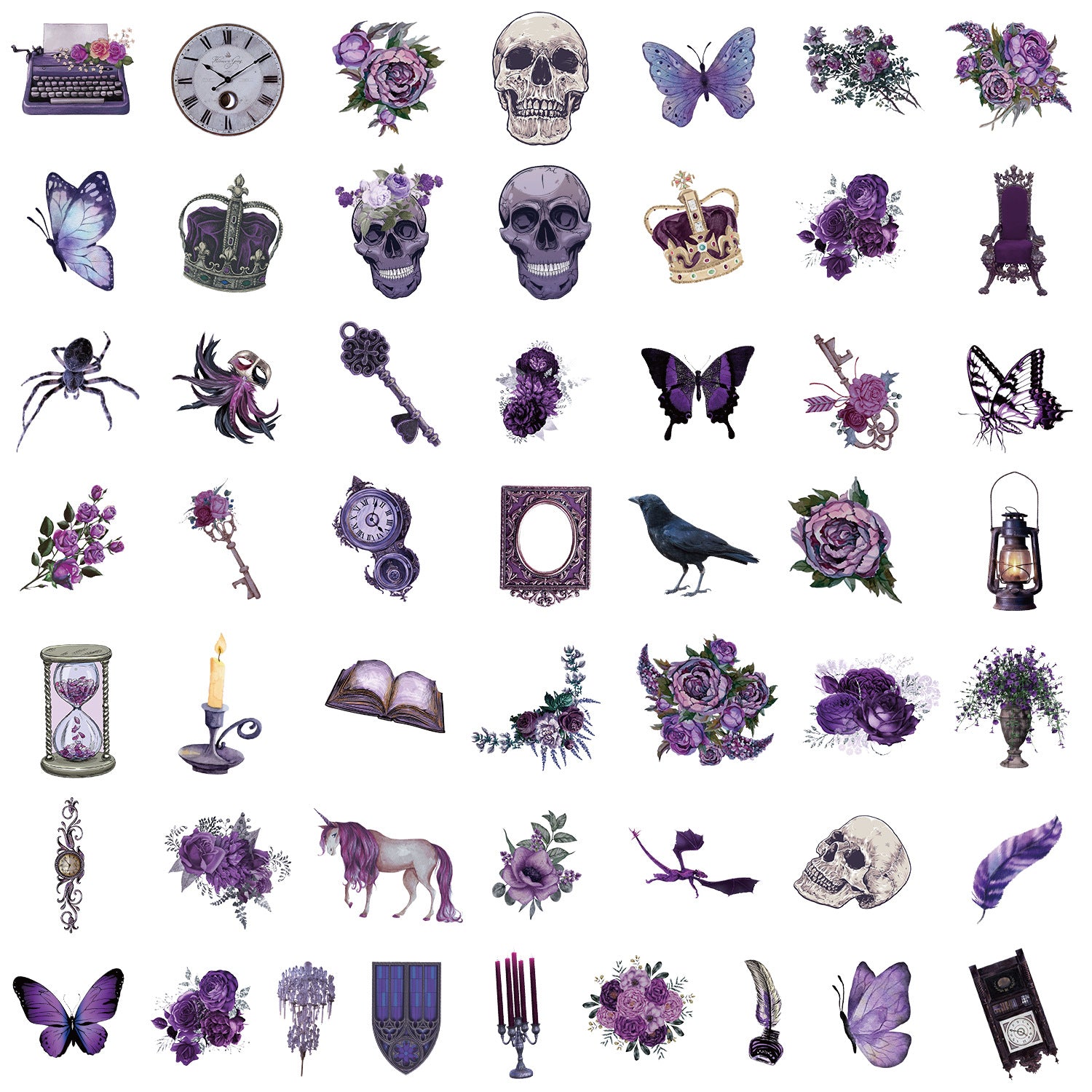 Wholesale 50 pieces of violet series graffiti stickers creative diary stickers.